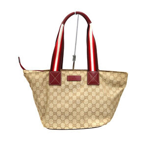 Gucci tote bag beige red white canvas leather